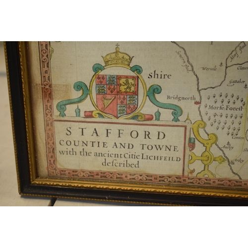 284 - John Speed hand coloured county map of Stafford 'Both Countie and Towne with the ancient citie of Li... 