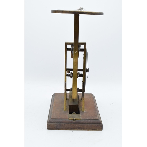 293 - A set of vintage brass and oak Parcel Post Balance scales by M and Co. 30cm tall.