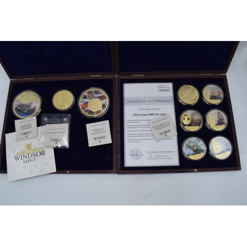 294 - A cased coin set to commemorate 250 Years of HMS Victory (6 coins with certificate) together with Su... 