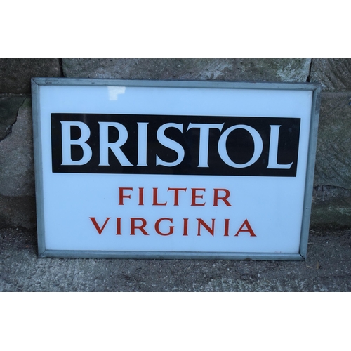 316 - A vintage glass advertising sign of rectangular form for Bristol Filter Virginia in a painted wooden... 