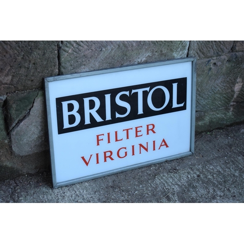 316 - A vintage glass advertising sign of rectangular form for Bristol Filter Virginia in a painted wooden... 