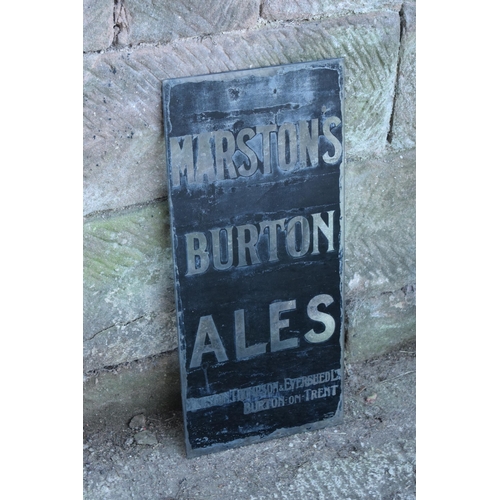 317 - A vintage glass advertising sign of rectangular form for Marston's Burton Ales. 69 x 30cm. No postag... 