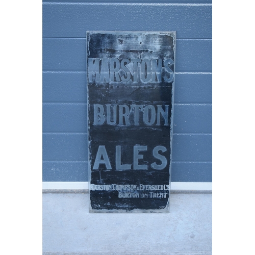 317 - A vintage glass advertising sign of rectangular form for Marston's Burton Ales. 69 x 30cm. No postag... 