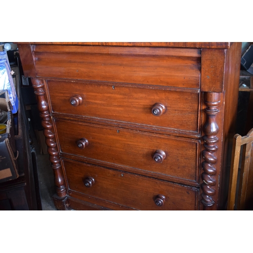 323 - A 19th century mahogany chest of drawers with 3 visible drawers and a secret drawer at the top. 109 ... 