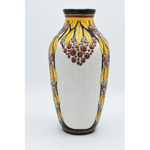 66 - Charles Catteau for Boch Freres Art Deco tall vase with crackle glaze decoration amongst a vibrant d... 