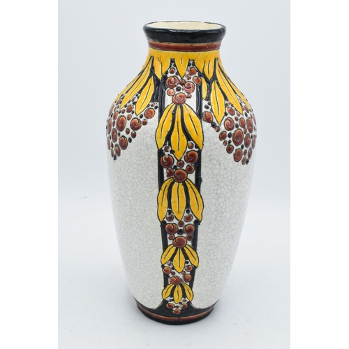 66 - Charles Catteau for Boch Freres Art Deco tall vase with crackle glaze decoration amongst a vibrant d... 