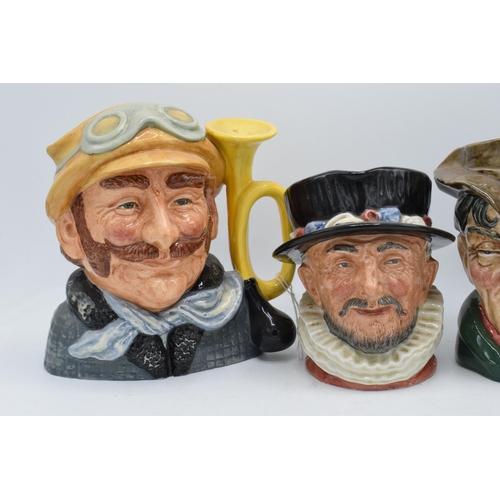 73 - A trio of large Royal Doulton character jugs to include Veteran Motorist D6633, Poacher D6429 and Be... 