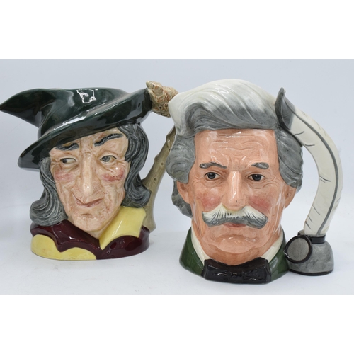 76 - A trio of large Royal Doulton character jugs to include Porthos D6440, Pied Piper D6403 and Mark Twa... 