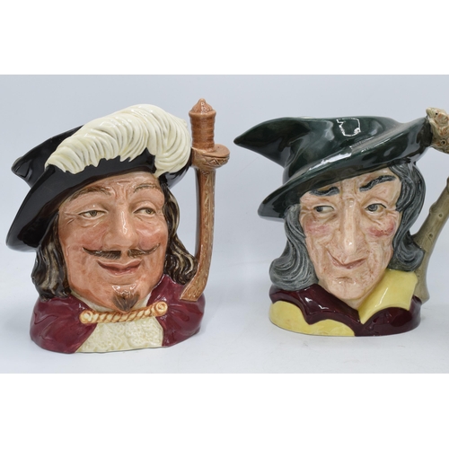 76 - A trio of large Royal Doulton character jugs to include Porthos D6440, Pied Piper D6403 and Mark Twa... 