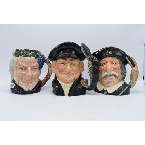 77 - A trio of large Royal Doulton character jugs to include Bacchus D6499, Lobsterman D6617 and Sancho P... 