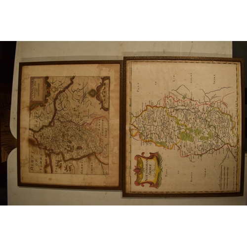 244 - Antique maps of Nottinghamshire by Robert Mordon and John Saxton (2) The Saxton map is badly stained... 