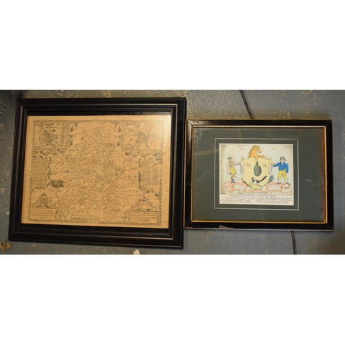 242 - A pair of 20th century prints to include A Yorkshire Mans Coat of Arms together with a John Speed ma... 