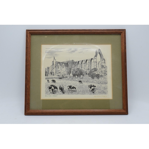 16 - An Alfred Wainwright print with printed title 'Bolton Abbey' and a slightly faded ink signature. 20c... 