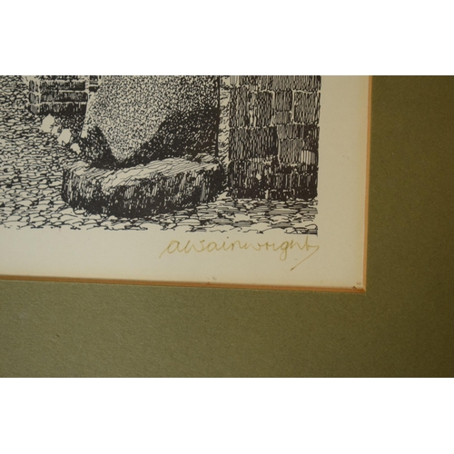 17 - An Alfred Wainwright print with printed title 'Main Street, Dent' and a slightly faded ink signature... 