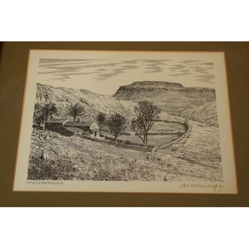 18 - An Alfred Wainwright print with printed title 'Ingleborough' and a slightly faded ink signature. 20c... 