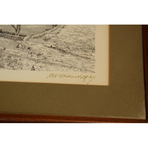 18 - An Alfred Wainwright print with printed title 'Ingleborough' and a slightly faded ink signature. 20c... 