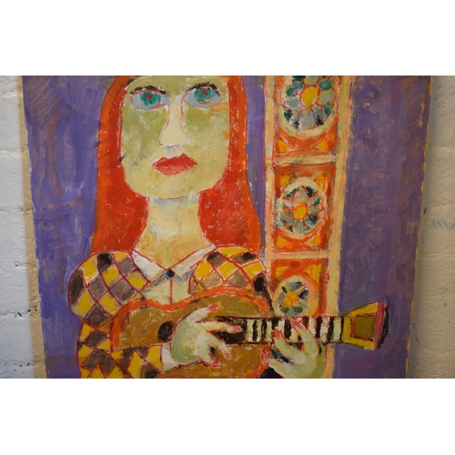 27 - Vincent Bennett (Plymouth 1910-1993), unframed oil on canvas panel, 'Lady with Mandolin', 71.5cm x 5... 