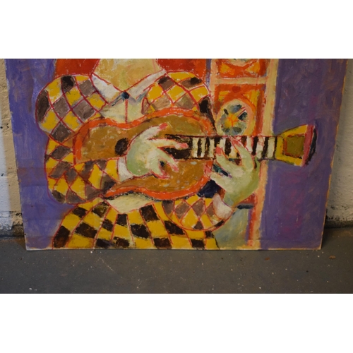 27 - Vincent Bennett (Plymouth 1910-1993), unframed oil on canvas panel, 'Lady with Mandolin', 71.5cm x 5... 