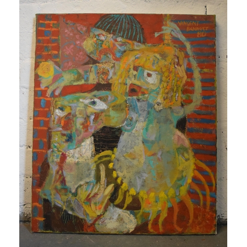 28 - Vincent Bennett (Plymouth 1910-1993), unframed oil on canvas, 'The Dance', 61cm x 51cm. Signed Vince... 