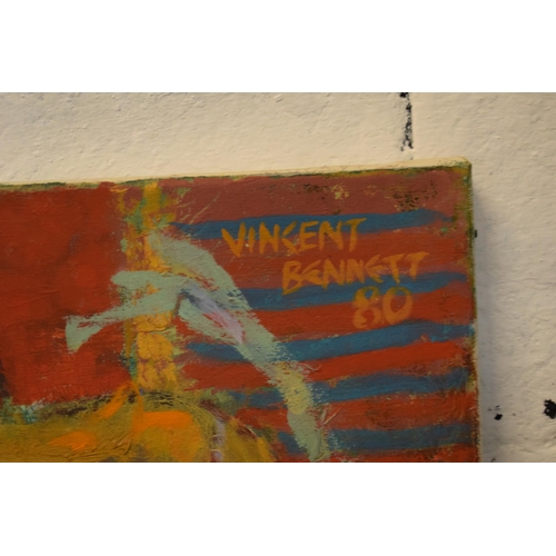 28 - Vincent Bennett (Plymouth 1910-1993), unframed oil on canvas, 'The Dance', 61cm x 51cm. Signed Vince... 