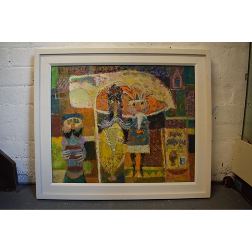 29 - Vincent Bennett (Plymouth 1910-1993), framed oil on canvas, 'Street Entertainers', 74cm x 63cm inc f... 