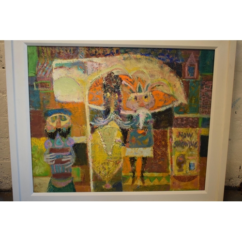 29 - Vincent Bennett (Plymouth 1910-1993), framed oil on canvas, 'Street Entertainers', 74cm x 63cm inc f... 