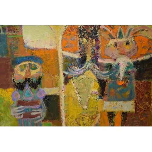 29 - Vincent Bennett (Plymouth 1910-1993), framed oil on canvas, 'Street Entertainers', 74cm x 63cm inc f... 