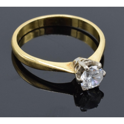 421 - 18ct gold ladies solitaire ring set with semi-precious stone. UK size M. 2.8 grams.