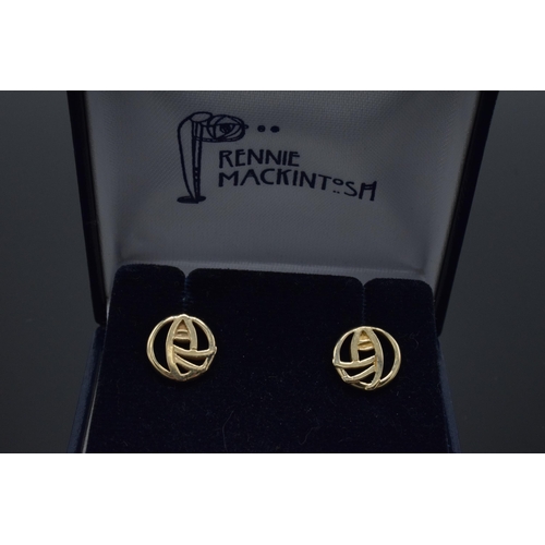 425 - A pair of 9ct gold earrings in the Rennie Mackintosh style. 2.1 grams.