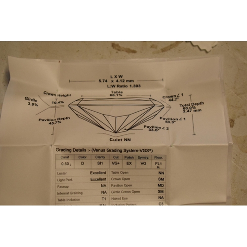 444 - Unmounted 0.5ct radiant-cut natural diamond. Cut-cornered radiant-cut. GIA Certified with lazer-engr... 