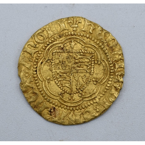 447 - Henry VI 1422-1461 Quarter Noble gold coin. 1.6 grams. 19mm diameter.