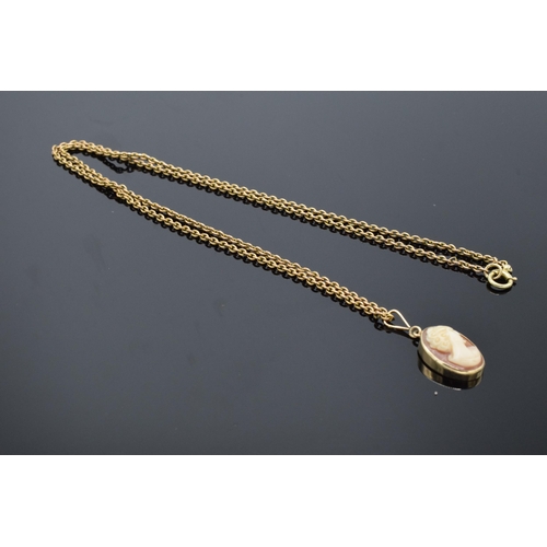 449 - 9ct gold chain with a 9ct gold mounted cameo. 4.3 grams gross weight.