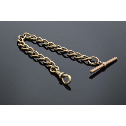 451 - 9ct gold watch chain with T-bar. 19.0 grams. 21.5cm long.