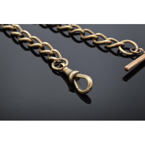 451 - 9ct gold watch chain with T-bar. 19.0 grams. 21.5cm long.