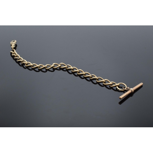 451 - 9ct gold watch chain with T-bar. 19.0 grams. 21.5cm long.