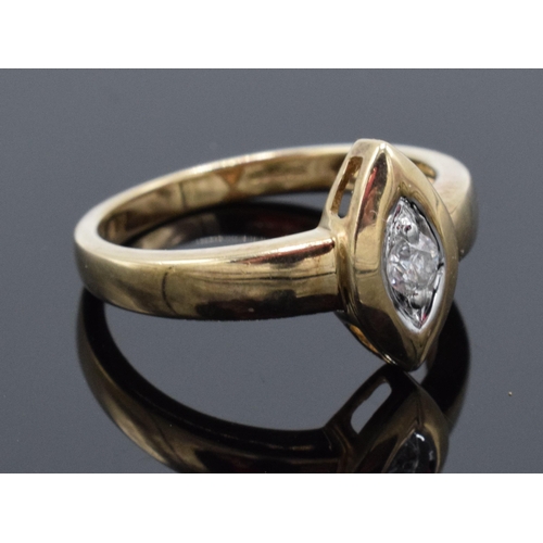 465 - 9ct gold and diamond eye-shaped ring. 2.5 grams.  Size O. Diamond 0.1 carats.