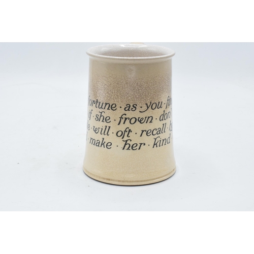 47 - Unusual Royal Doulton stoneware / crackle glaze motto jug 'take fortune as find her and if she frown... 