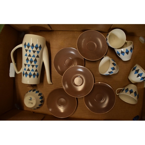 71A - A mid century coffee set by Porcelain Empire Company in the Checkmate design to include a coffee pot... 