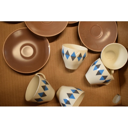 71A - A mid century coffee set by Porcelain Empire Company in the Checkmate design to include a coffee pot... 