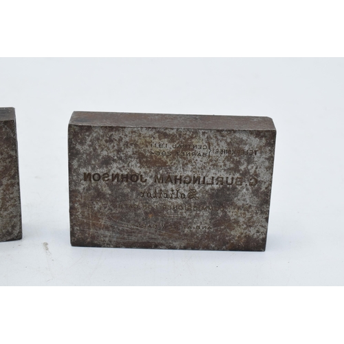 225H - A trio of steel stamp blocks or similar. 7 x 4cm largest.