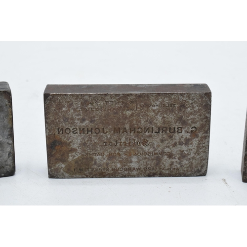 225H - A trio of steel stamp blocks or similar. 7 x 4cm largest.