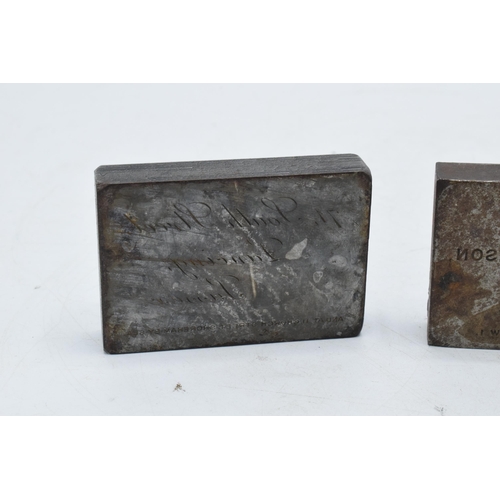 225H - A trio of steel stamp blocks or similar. 7 x 4cm largest.