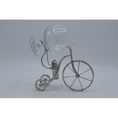 225K - A novelty silver plated brandy warmer in the form of a tricycle / penny farthing style with a glass.... 