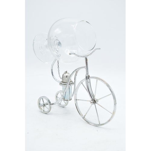 225K - A novelty silver plated brandy warmer in the form of a tricycle / penny farthing style with a glass.... 