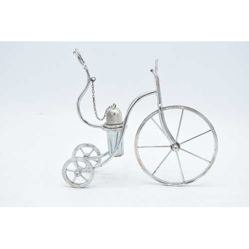 225K - A novelty silver plated brandy warmer in the form of a tricycle / penny farthing style with a glass.... 