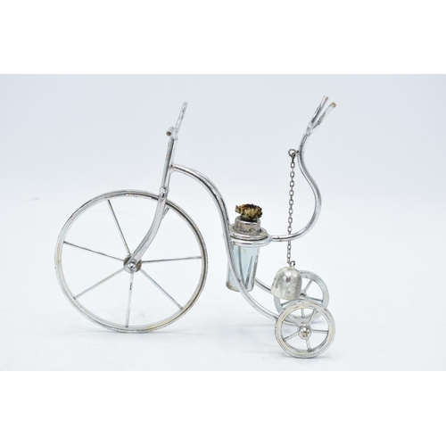 225K - A novelty silver plated brandy warmer in the form of a tricycle / penny farthing style with a glass.... 