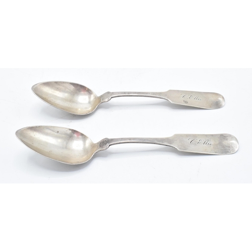 225W - A pair of American Psuedo tea spoons with English hallmarks (2). 40.8 grams.