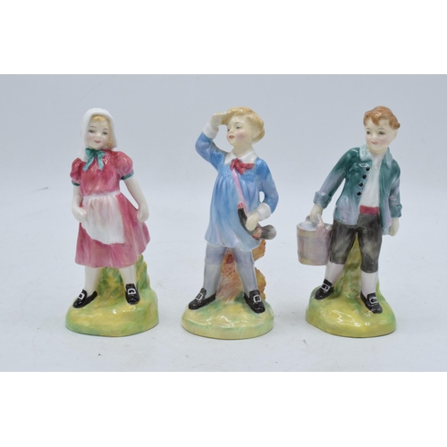 118 - Royal Doulton figures to include Jack and Jill HN2061 with Little Boy Blue HN2062 (3). In good condi... 