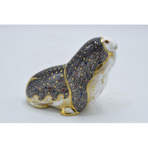 88 - Royal Crown Derby paperweight in the form of a Walrus. First quality with stopper. In good condition... 