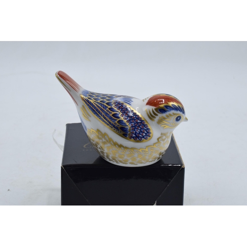 94 - Boxed Royal Crown Derby paperweight in the form of a Goldcrest. First quality with stopper. In good ... 